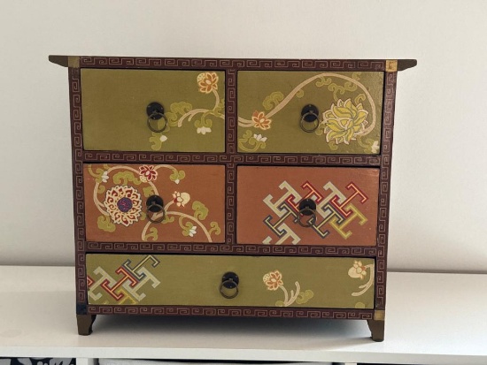 Decorative Wooden Chest with Hand-Painted Floral Motifs
