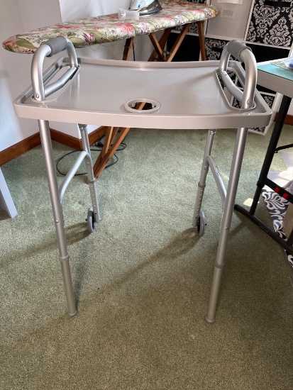 Silver Mobility Walker with Tray and Wheels
