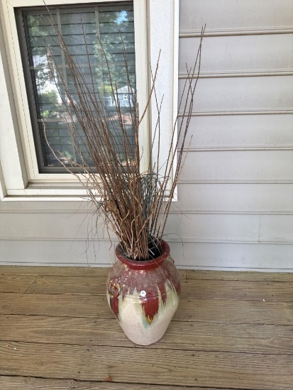 Decorative Ceramic Vase with Handles, Approximately 16 Inches Tall