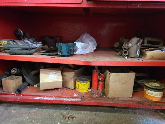Red Metal Tool Cabinet With Miscellaneous Tools and Supplies
