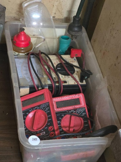 Table Lot with Small Tote and Contents