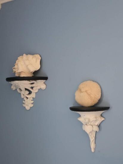 4 Decorative Wall Shelves with Seashell Accents