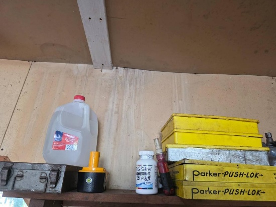 Contents of Shelf: Battery Tool, Chests, Paint Guns, and Accessories