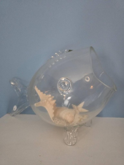 Clear Glass Fish-Shaped Decorative Bowl, 9H,