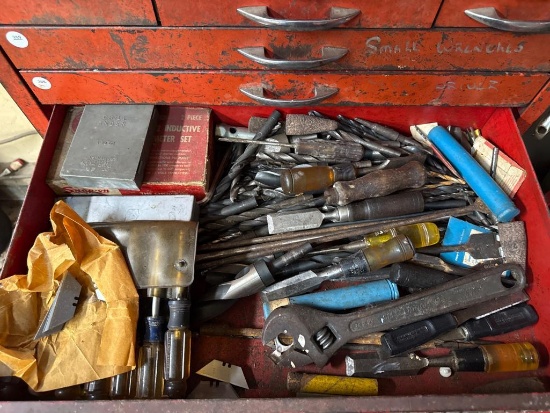 Drawer Lot of Assorted Tool Items Including Drill Bits, Hand Tools, and Accessories