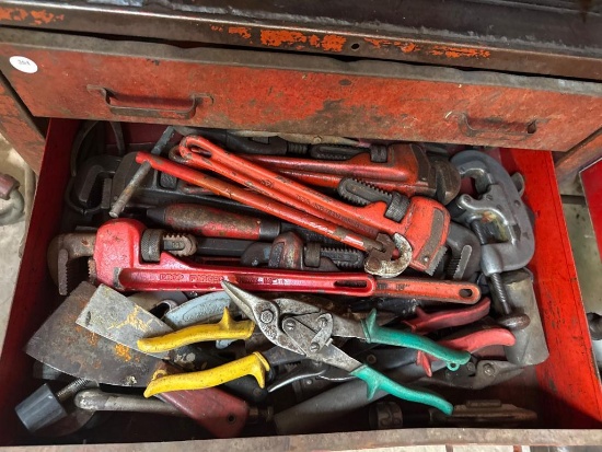 Drawer Lot of Assorted Tool Items, Including Pipe Wrenches and Snips