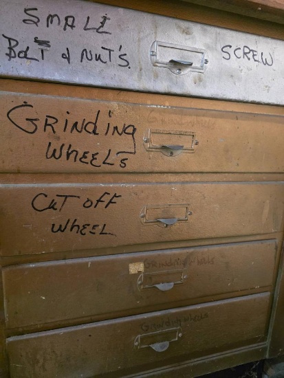 Tool Chest Drawer Contents Including Hardware and Grinding Wheels