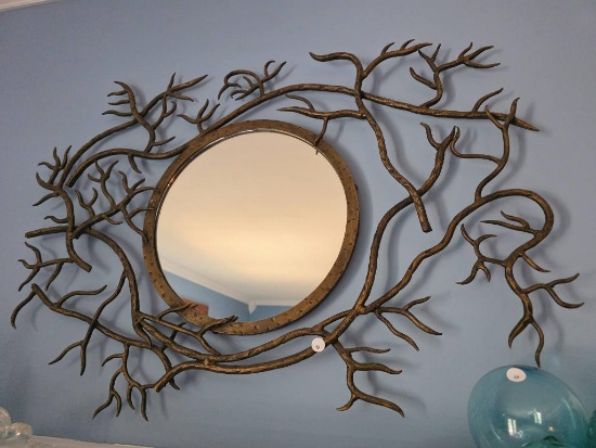 Round Mirror with Decorative Branch-Style Frame, 35 x 25,