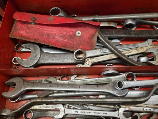 of Assorted Wrenches and Spanners in a Metal Tool Box
