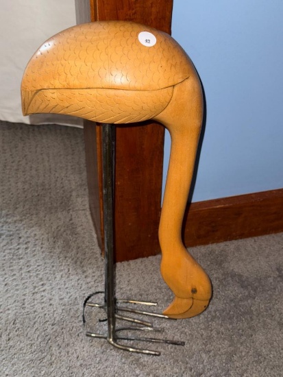 Wooden Bird Head Garden Tool Sculpture, 18 Inches Tall,