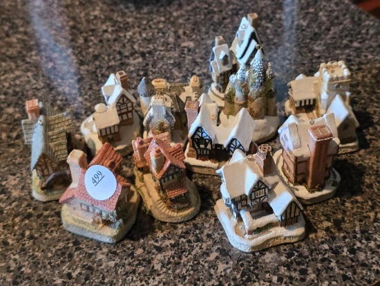 Set of 11 Snow-Covered Village Ornaments