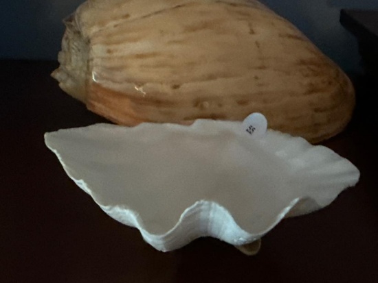 Large White Clamshell Bowl with Decorative