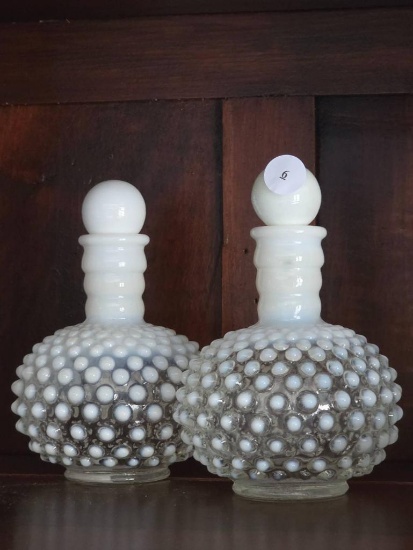 White Hobnail Glass Decanters, 5 3/4H