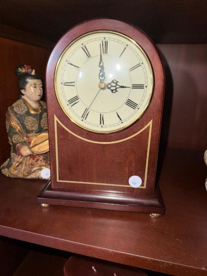 Wooden Mantel Clock with Roman Numerals and Brass Accents