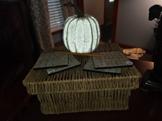 3 Items: Coaster Set, Pumpkin, and Basket