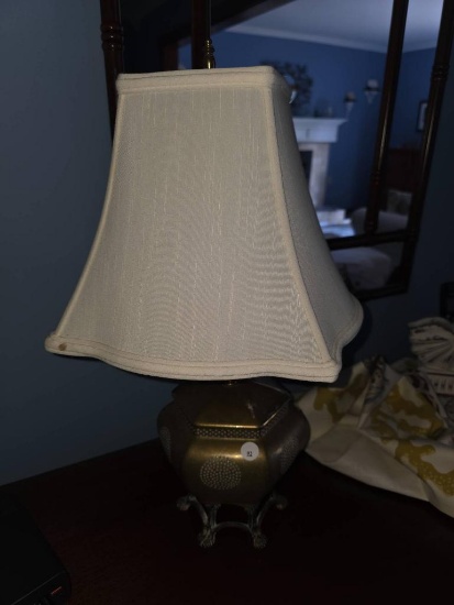 Brass Table Lamp With Fabric Shade and Decorative Accents, 21H,