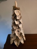 Decorative 19-Inch Oyster Shell Tree with Moss Accent