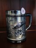 Silver-Tone Glass Mug with Embossed Aquatic Design, 4H