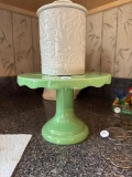 2 Items: Mason Cash Ceramic Jar and Department 56 Green Pedestal