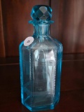 Blue Glass Decanter With Faceted Stopper, 7H,