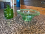 2 Glass Items, Including Green Covered Jar and Bowl,