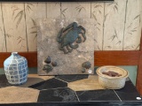 3 Items to Include Decorative Crab Wall Plaque, Ceramic Vase, and Lidded Bowl