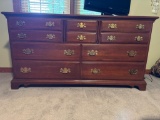Wooden Chest of Drawers with Brass Hardware, 62 in x 20 in x 32 in