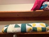 Handmade Patchwork Quilt with Green, Yellow, and Multicolor Patterns