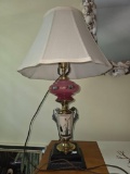 Vintage Table Lamp with Pink Glass and Brass Accents, 25 1/2 Inches High