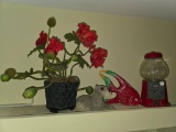 Metal and Plastic Vintage-Style Red Gumball Machine with Decorative Items