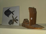 Ceramic Tile with Marine Relief and Wooden Model, Set of 2