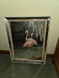 Framed and Matted Mirror with Flamingo Artwork, 19 1/4 x 25