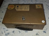 Brown Metal Lockbox With Handle and Emergency Numbers Labels