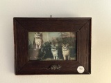 Framed Artwork Featuring Three Cats with Mouse Detail