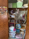 Closet Lot of Assorted Items to Include Craft Supplies, Fabrics, and Sewing Accessories