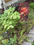 2 Outdoor Decor Items: Pumpkin Flag and Metal Garden Accessory,