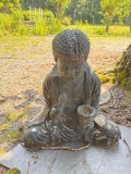 Buddha Statue with Frog Design Base, Measures Approximately 17 in x 18 in