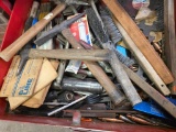 Assorted Hand Tools Including Hammers, Wire Brushes, and Accessories