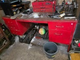 Red Metal Desk with Drawers, Contents Not Included