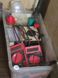 Table Lot with Small Tote and Contents