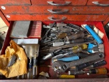 Drawer Lot of Assorted Tool Items Including Drill Bits, Hand Tools, and Accessories