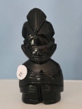 Black Glass Figurine with Tribal Motif, 4 3/4H,