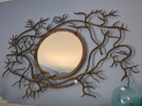 Round Mirror with Decorative Branch-Style Frame, 35 x 25,