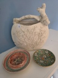 3 Items Including Decorative Ceramic Vase and Two Bowls, Tallest 9 Inches High