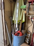 Lot of Assorted Tools and Items to Include Rake, Ladder, and Extension Cord