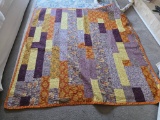 59x61 Patchwork Quilt in Purple, Yellow, and Orange Tones
