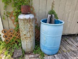 2 Pc. Lot: Large Propane Tank and Blue Plastic Barrel
