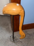 Wooden Bird Head Garden Tool Sculpture, 18 Inches Tall,