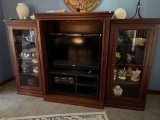 Wooden Entertainment Center With Glass Cabinets and Adjustable Shelving,