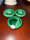 Green Fish-Shaped Ceramic Ashtrays and Inserts